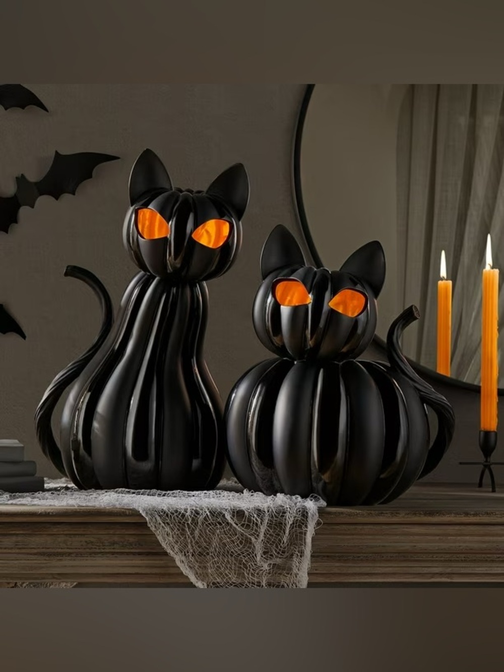 Pre-Lit Pumpkin Cats, Set of 2